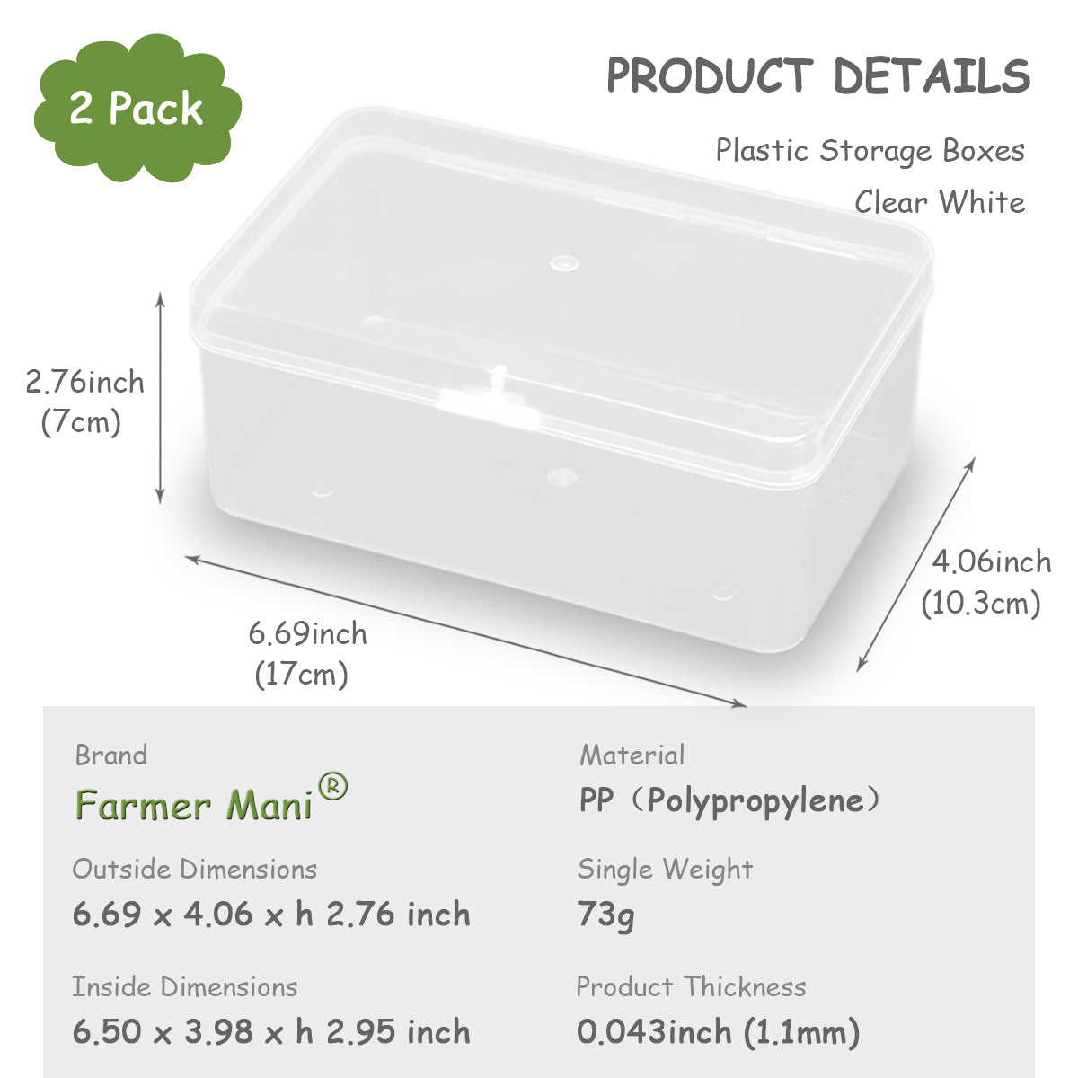 2 Packs Small Transparent Plastic Storage Case (6.69x4.06x2.76 in)