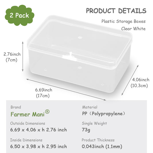 2 Packs Small Transparent Plastic Storage Case (6.69x4.06x2.76 in)