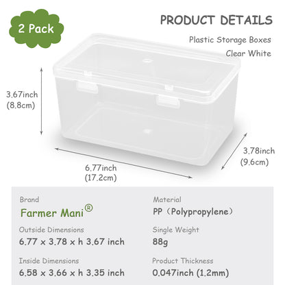 2 Pack Rectangular Clear Plastic Box Containers (6.77x3.78x3.67 Inches)