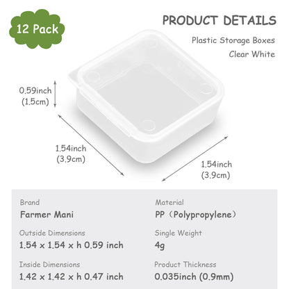 12 Pcs Square Bead Organizers with Lid (1.54 x 1.54 x 0.59 inch)