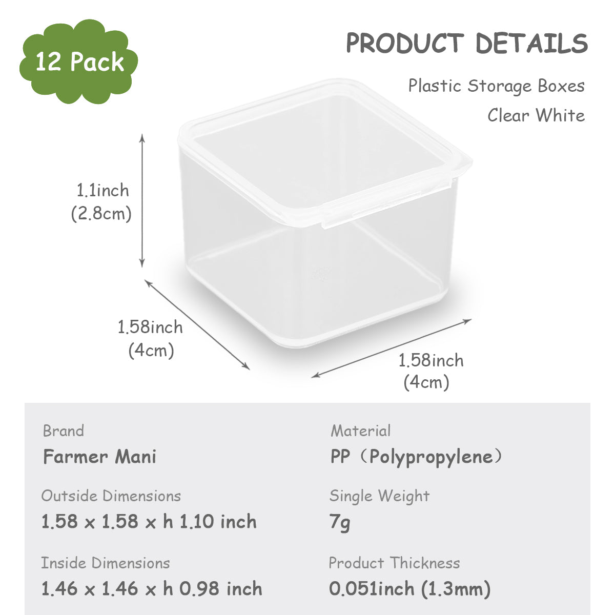 12 Pack Clear Square Craft Supply Case (1.58 x 1.58 x 1.1 Inch)