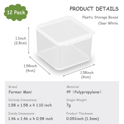 12 Pack Clear Square Craft Supply Case (1.58 x 1.58 x 1.1 Inch)