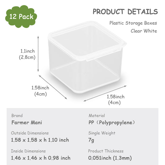 12 Pack Clear Square Craft Supply Case (1.58 x 1.58 x 1.1 Inch)