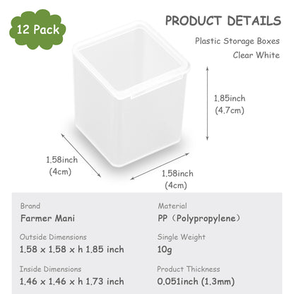 12 PCS Square Plastic Clear Storage Containers Box (1.58 x 1.58 x 1.85 Inch)