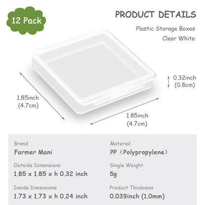 12 Pieces Square Clear Plastic Storage Containers (1.85 x 1.85 x 0.32 inch)