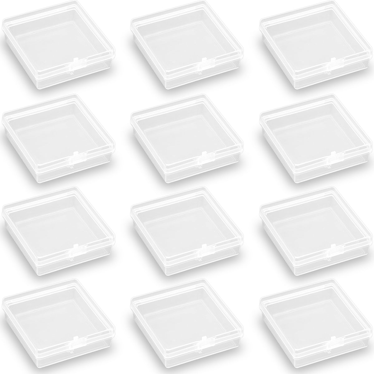 12 Pack Clear Square Plastic Beads Storage - 2.13 x 2.09 x 0.67 Inch
