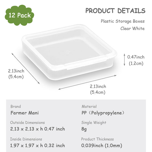 12 Pack Clear Square Plastic Containers-2.13 x 2.13 x 0.47 inch