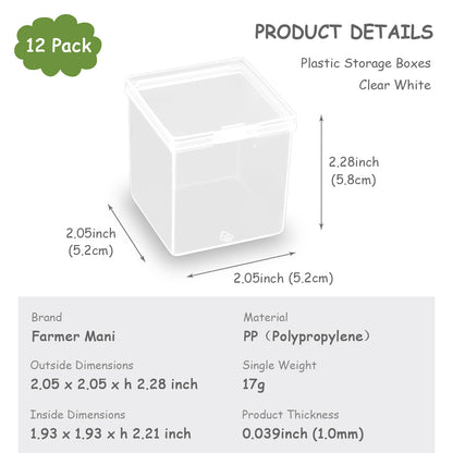 12 Pcs Square Clear Plastic Beads Storage Containers Box (2.05 x 2.05 x 2.28 Inch)