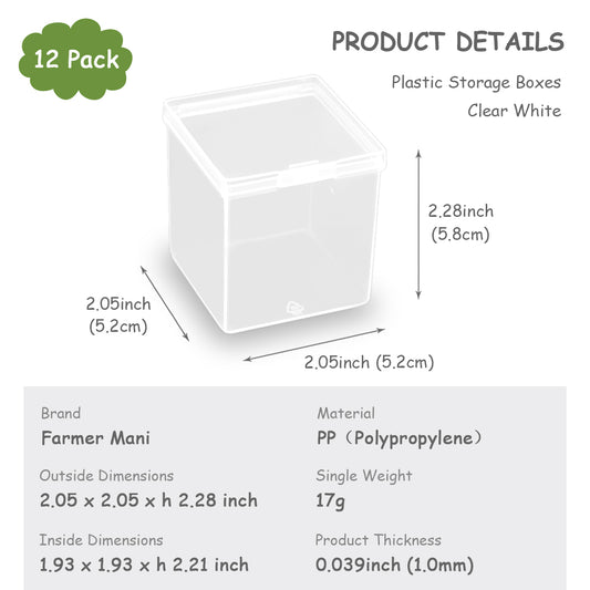 12 Pcs Square Clear Plastic Beads Storage Containers Box (2.05 x 2.05 x 2.28 Inch)