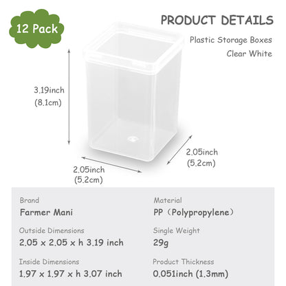 Square Clear Plastic Storage Containers (2.05 x 2.05 x 3.19 inch)
