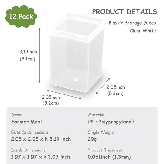 Square Clear Plastic Storage Containers (2.05 x 2.05 x 3.19 inch)