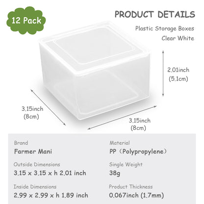 12Pcs Square Small Plastic Containers with Lid (3.15 x 3.15 x 2.01 inch)