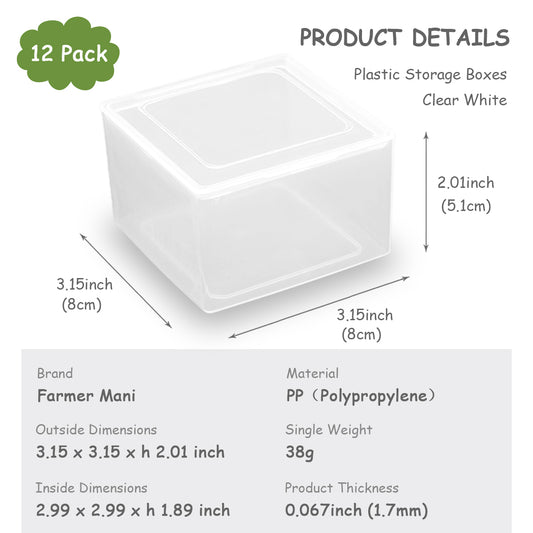 12Pcs Square Small Plastic Containers with Lid (3.15 x 3.15 x 2.01 inch)